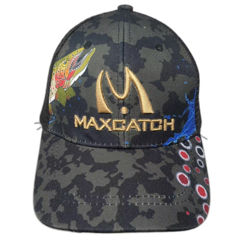 Maxcatch Trucker Hat Black Gold Snapback One Size Fishing Trout Camo Embroidered